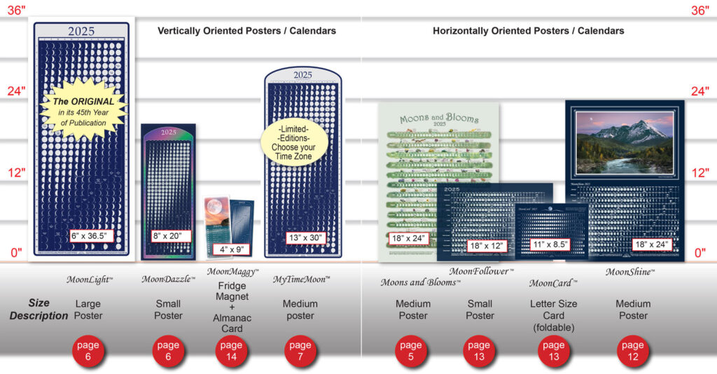 Celestial Product Moon Calendars for 2025 - Gallery Showing Size Comparisons